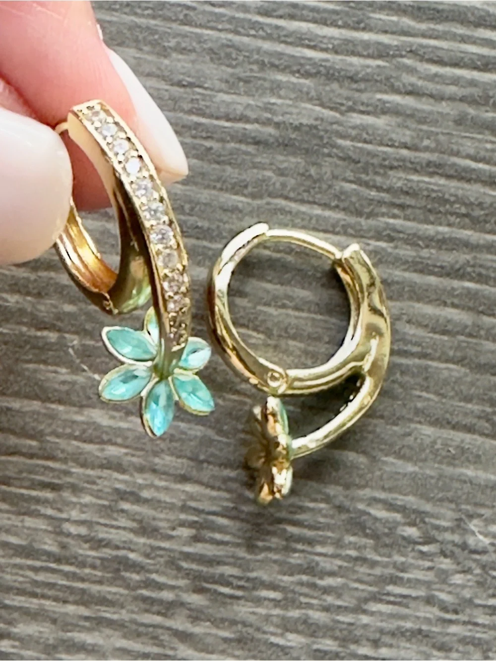 Pavé Set Huggie Hoops with Aquamarine Crystal Flower